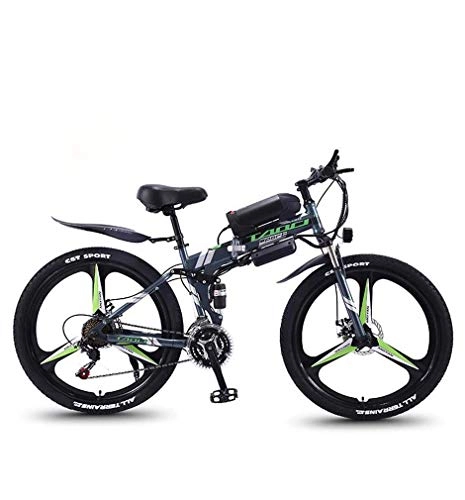 Bici elettriches : Alqn Mountain bike elettrica per adulti pieghevole per bicicletta, bici da neve 350W, batteria agli ioni di litio rimovibile 36V 8Ah per, sospensione completa premium 26 pollici, Grigio, 27 velocit