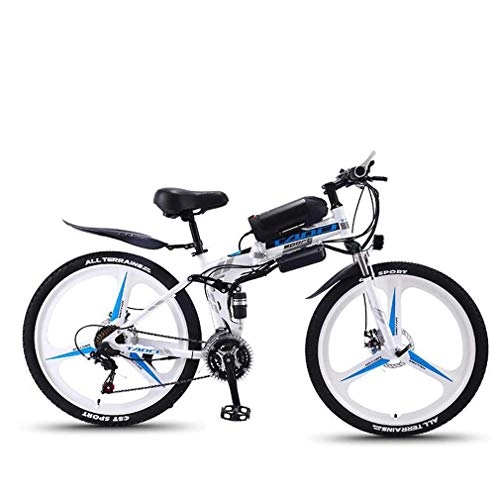 Bici elettriches : Alqn Mountain bike elettrico adulto pieghevole, bici da neve 350W, batteria rimovibile agli ioni di litio 36V 10Ah per, bicicletta elettrica a 26 pollici a sospensione completa premium, bianca, 21 velo