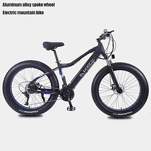 Bici elettriches : Alqn Mountain bike elettrico per pneumatici grassi per adulti, bici da neve a 27 velocit, bicicletta da crociera per spiaggia Li-Battery da 10 Ah portatile, telaio in lega di alluminio leggero, ruot