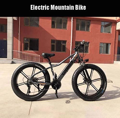 Bici elettriches : Alqn Mountain bike elettrico per pneumatici grassi per uomini adulti, bici da neve 350W, bicicletta da crociera portatile da 10Ah Li-Battery, telaio in lega di alluminio leggero, ruote da 26 pollici,