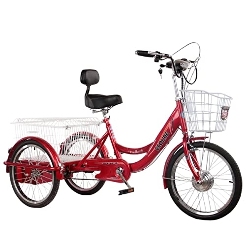 Bici elettriches : Ambayz Triciclo Elettrico da 20 Pollici Bici da Crociera A 3 Ruote con Cestello E Batteria Rimovibile, Triciclo Elettrico da Carico per Il Tempo Libero E Lo Shopping, 20a