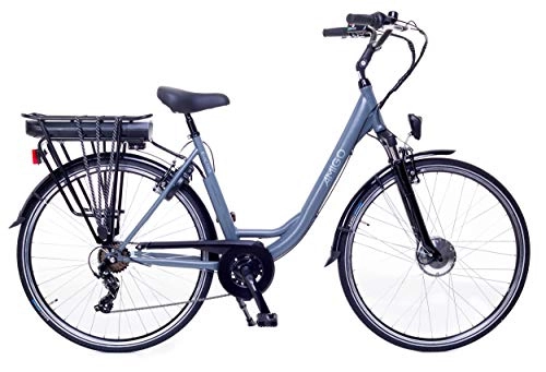 Bici elettriches : Amigo E-Active - Bicicletta elettrica da donna, 28 pollici, con cambio Shimano a 7 marce, cambio a mozzo da 250 W e 13 Ah, batteria agli ioni di litio da 36 V, colore grigio opaco