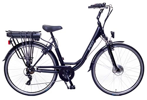 Bici elettriches : Amigo E-Active - Bicicletta elettrica da donna, 28 pollici, con cambio Shimano a 7 marce, cambio a mozzo da 250 W e 13 Ah, batteria agli ioni di litio da 36 V, colore nero opaco