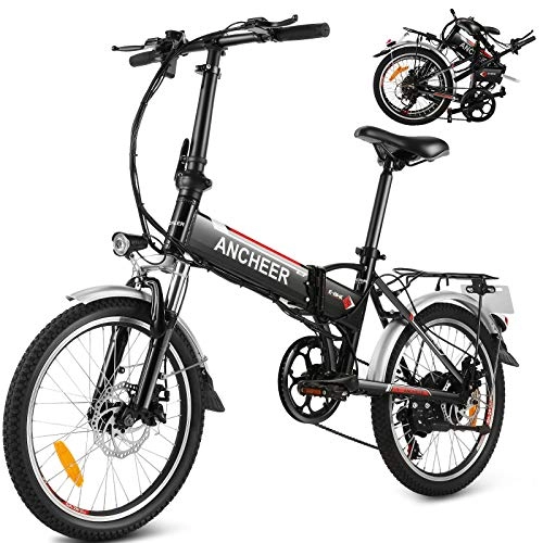 Bici elettriches : ANCHEER 20" Bicicletta elettrica pieghevole Mountain bike E-Bike Batteria al litio rimovibile 36V / 8AH Shimano 7 velocità Maniglia e sedile regolabili 3 modalità di guida Carico massimo: 120 kg Nero