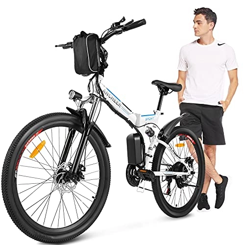 Bici elettriches : ANCHEER 26" Bici Elettrica da Città / Trekking / Mountain, 3 modalità di guida, Shimano a 21 velocità, Batteria Rimovibile agli Ioni di Litio da 36 V / 8Ah, Sedile regolabile per Adulto