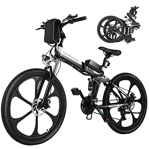 Bici elettriches : ANCHEER 26" Bici Elettrica da Città / Trekking / Mountain, 3 modalità di guida, Shimano a 21 velocità, Batteria Rimovibile agli Ioni di Litio da 36 V / 8Ah, Sedile regolabile, Usato per Adulto Unisex (Nero)