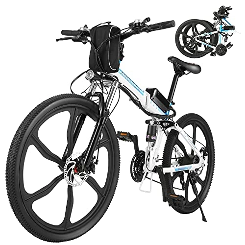 Bici elettriches : ANCHEER 26" Bicicletta elettrica pieghevole Mountain bike Sedile regolabile Bicicletta elettrica Batteria al litio 36V / 8AH Sistema di trasmissione a 21 velocità Carico massimo: 120 kg (Bianco)