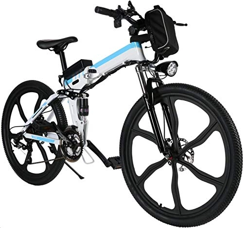 Bici elettriches : ANCHEER 26" Mountain bike pieghevole Bicicletta elettrica Sistema di trasmissione a 21 velocità con Sedile regolabile 36V / 8AH Batteria al litio Carico massimo: 120 kg (Bianco)