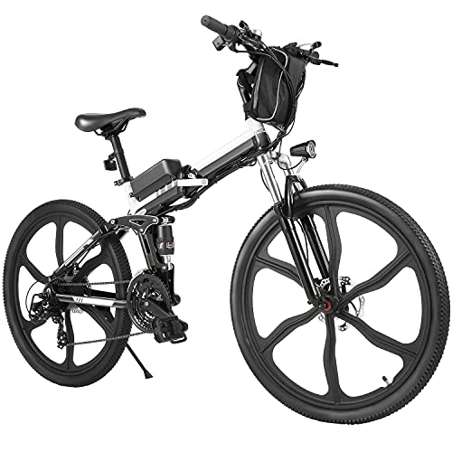 Bici elettriches : ANCHEER 26" Mountain bike pieghevole Bicicletta elettrica Sistema di trasmissione a 21 velocità con Sedile regolabile Batteria al litio Carico massimo: 120 kg (Nero)