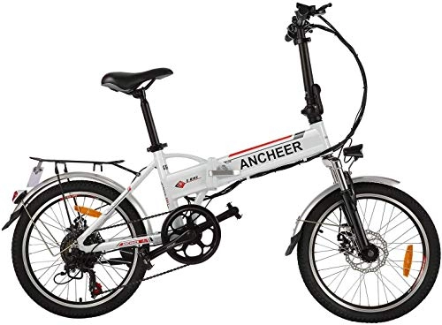 Bici elettriches : ANCHEER Bici elettrica pieghevole per adulti, bicicletta elettrica da 20" con motore da 250 W, batteria da 36 V 8 Ah, trasmissione professionale a 7 velocità (bianco)