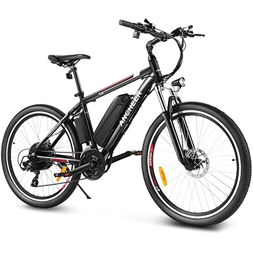 Bici elettriches : ANCHEER Bicicletta Elettrica, 26'' Mountain Bike Elettrica, Ebike per Adulti con Batteria Rimovibile 36V 12, 5Ah, Bici elettrica da Città con Sospensioni Anteriori e 21 Velocità