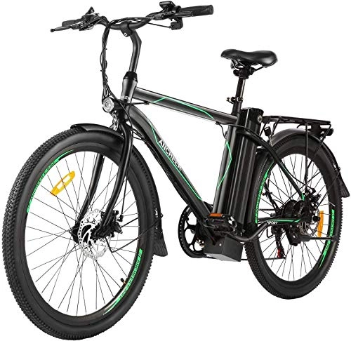 Bici elettriches : Ancheer - Bicicletta elettrica da 26" con batteria rimovibile da 12, 5 Ah integrata con telaio City Ebike 35 miglia e doppio freno a disco, Scarpette a strappo Voltaic 3 Velcro Fade - Bambini