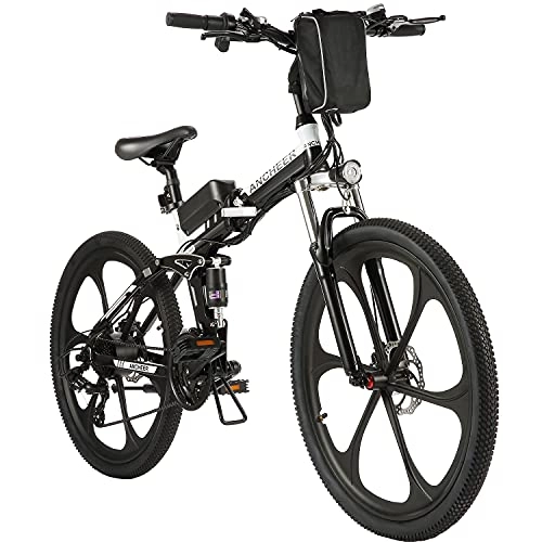 Bici elettriches : ANCHEER Bicicletta Elettrica Pieghevole, 20" / 27" Ebike per Adulti con Motore 250W, Bici da Pendolarismo Batteria 36V 8Ah, Mountain Bike Professionale 7 / 21 Velocità (Pieghevole 26" 8Ah Nero)