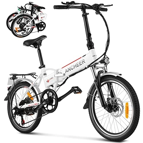 Bici elettriches : ANCHEER Bicicletta Elettrica Pieghevole, 20" Bici Elettrica Ebike per Adulti 250W Bici Elettrica da Pendolarismo con 36V 8Ah Batteria, Cambio Professionale a 7 Velocità Bici da Paesaggio Urbano