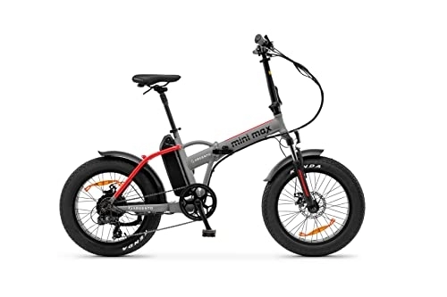 Bici elettriches : Argento Mini Max Foldable E-bike, Ruote Fat 20"x 4, Freni a Disco Meccanico, Motore 250W, Peso Max Supportato 100 kg, Batteria Samsung 375Wh, 26 kg, Grigio Mat / Rosso