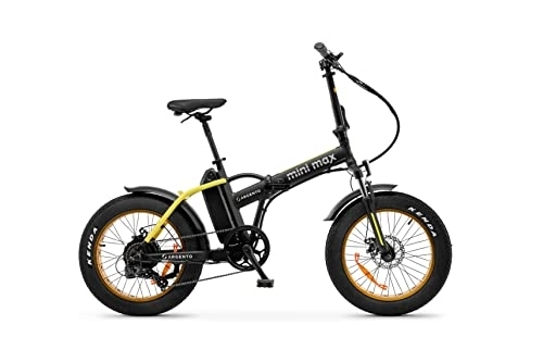 Bici elettriches : Argento Mini Max Foldable E-bike, Ruote Fat 20"x 4, Freni a Disco Meccanico, Motore 250W, Peso Max Supportato 100 kg, Batteria Samsung 375Wh, 26 kg, Nero / Giallo
