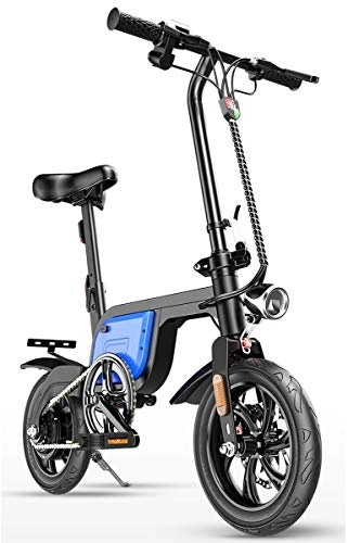 Bici elettriches : ASTOK Bicicletta Elettrica Pieghevole con Pedali, Sedile Regolabile, Bici elettrica Portatile, velocità Massima 25km / h, Pneumatici 12 Pollici, Blu