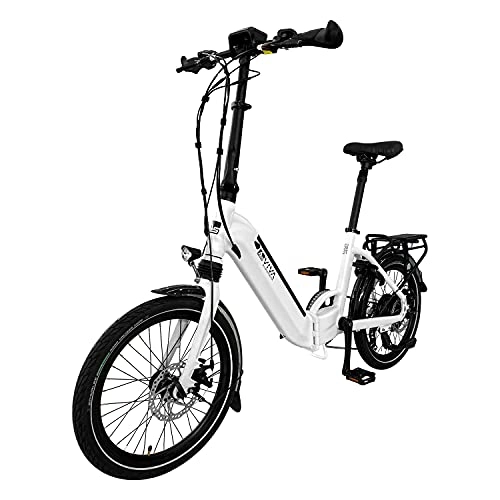 Bici elettriches : AsVIVA B13 - Bicicletta elettrica pieghevole da 20 pollici, batteria Samsung Cell da 14 Ah, ruota pieghevole, cambio Shimano a 6 marce, motore posteriore Bafang, freni a disco, colore: Bianco