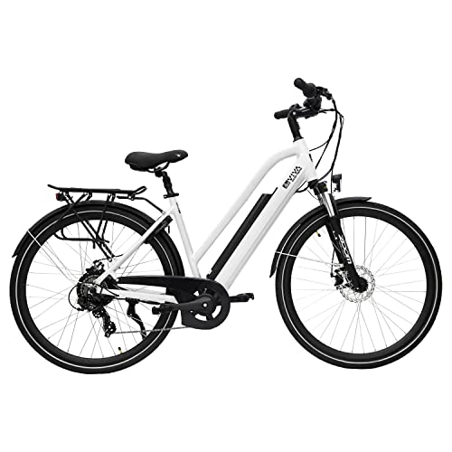 Bici elettriches : AsVIVA B15-WS CityBike, bicicletta da trekking da 28", batteria Samsung Cell da 14, 0 Ah, portata fino a 100 km, cambio Shimano a 7 marce, potente motore posteriore da 250 W