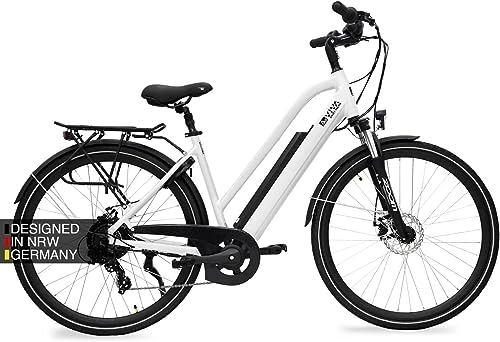 Bici elettriches : AsVIVA Bicicletta elettrica CityBike B15_FBA I 28 pollici Pedelec in bianco, bicicletta elettrica di alta qualità con batteria extra forte, bicicletta da città, con motore posteriore, bicicletta