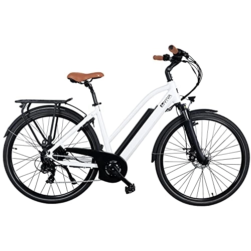 Bici elettriches : AsVIVA E-Bike Bici da Trekking B15-D - 28" City Bike Bici ad Accesso Basso | Batteria a Celle Samsung 36V 14, 5Ah | Cambio Shimano a 7 Marce | Motore Posteriore da 250W | Bicicletta Bianco Grigio