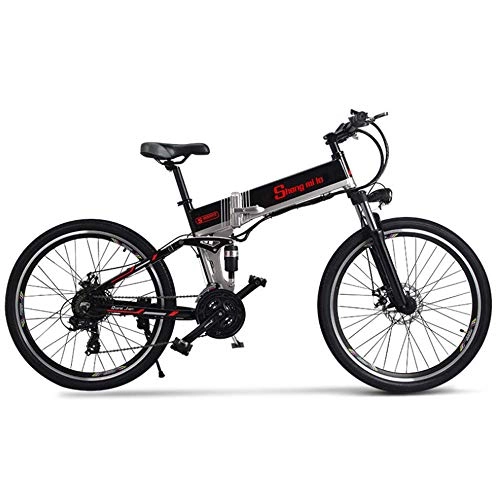Bici elettriches : AUTOKS Fat Bike elettrica 26 Pollici Bicicletta da Montagna Pieghevole Shimano 21 velocità Trasmissione Motore 500w con Batteria al Litio 48V 12Ah, Nera