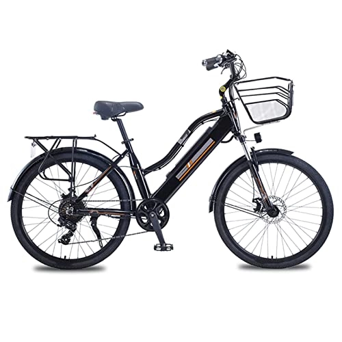 Bici elettriches : AWJ Bici elettrica da Montagna da Donna con Cesto 36V 350W Bici elettrica da 26 Pollici in Lega di Alluminio per Bicicletta elettrica