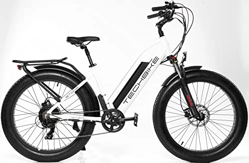Bici elettriches : BICI 26 FAT BIKE ELETTRICA E-BIKE TECHBIKE STONE MOTORE 250W BATTERIA SAMSUNG 48V 18Ah (BIANCO)