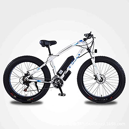 Bici elettriches : Bici Elettrica 26"Bicicletta con Pneumatici Grassi 350 W 36 V / 8 Ah Batteria Ciclomotore Snow Beach Mountain Bike Acceleratore E Pedale (Color : White, Size : 10AH)