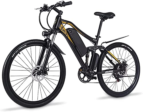 Bici elettriches : Bici elettrica 26" con batteria al litio rimovibile da 48 V / 15 Ah, sospensione completa, Shimano 7 velocità City eBike 500 W (Vikzche Q))