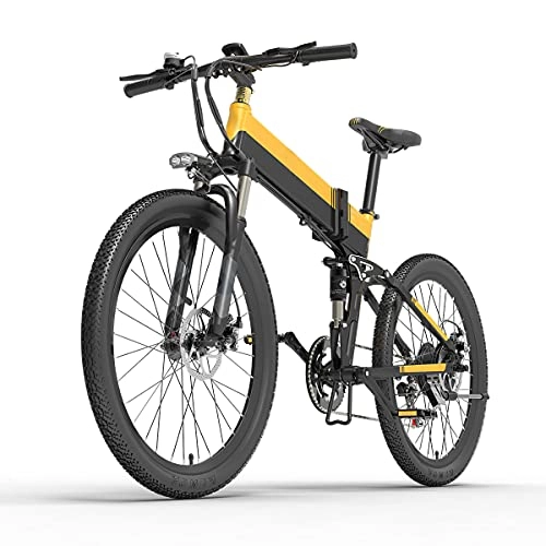 Bici elettriches : Bici elettrica, Bici Pieghevole E-Bike Con Ammortizzatore 48V 500W Smart LCD Meter, 26 Ruote a Raggi Bici Elettrica Per Donna Uomo Giallo