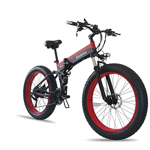 Bici elettriches : Bici elettrica da 26 pollici, bici da neve con pneumatici larghi 4.0, mountain bike, ATV, dotata di batteria al litio rimovibile Shimano 21, 48V15Ah, adatta per adulti (rosso)