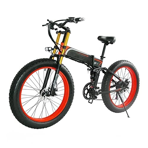 Bici elettriches : Bici elettrica per Adulti 1000W Bicicletta elettrica da Montagna Pieghevole 48V 26 Pollici Fat Ebike Pieghevole a 21 velocità Moto (Colore : Rosso)