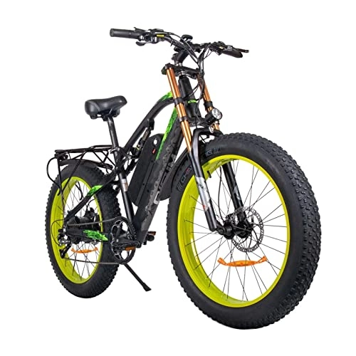 Bici elettriches : Bici elettrica per Adulti 26'' Ebike con Motore 1000W, Mountain Bike elettrica 27MPH, Batteria Rimovibile 48V / 17Ah, Cambio a 9 velocità (Colore : Black-Green)