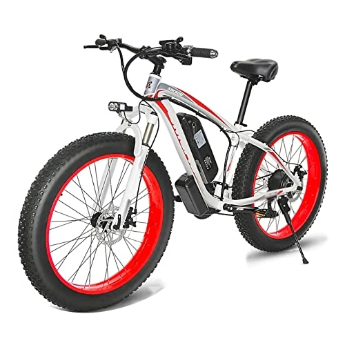 Bici elettriches : Bici elettrica per Adulti 26" Fat Tire 1000W Motore Rimovibile Li- Ion Batteria 13Ah 21 Numero di velocità Bicicletta elettrica da Montagna (Colore : Rosso, Number of speeds : 21)