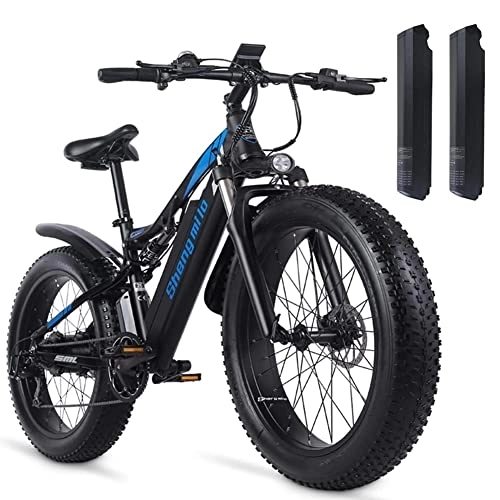Bici elettriches : Bici elettrica per adulti Full suspension Biciclette Elettriche 26* 4 "Fat Tire Mountain Bike, 2 × 48 V 17 Ah Batteria al Litio, freni a disco idraulici | Kinsalle MX03