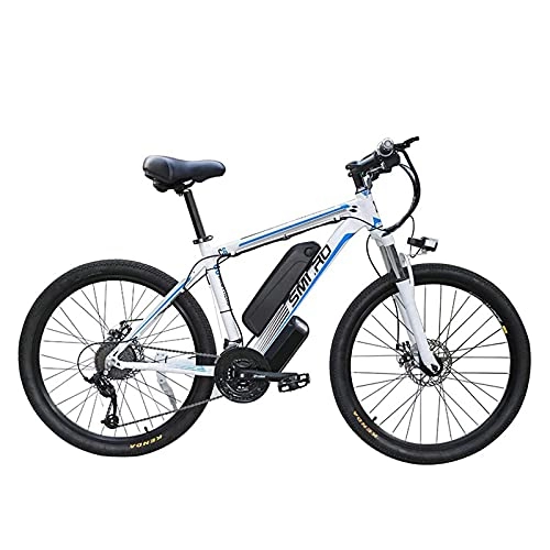 Bici elettriches : Bici elettrica per mountain bike, motore da 350W bici elettrica da 26 pollici 48V 13Ah batteria al litio staccabile bici elettrica a 21 velocità con doppio freno a disco unisex (white blue)