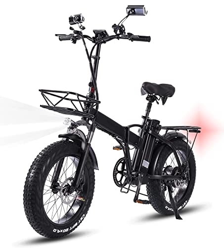 Bici elettriches : Bici Elettrica Pieghevole, 20" Fat Bike Elettrica con Batteria Rimovibile al Litio 48V 15Ah 80KM, Motore Senza Spazzole - 85N.m / 35°, Shimano a 7 Velocità, 3 Mode, E-Bike con Pneumatici Grassi