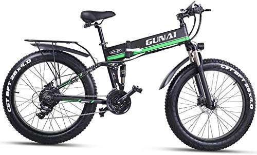 Bici elettriches : Bici elettrica Pieghevole 26 Pollici Fat Tire Neve Bike 12Ah Li-Batteria 21 velocit Beach Cruiser Mountain E-Bike con Sedile Posteriore, Colore: Verde (Color : Green)