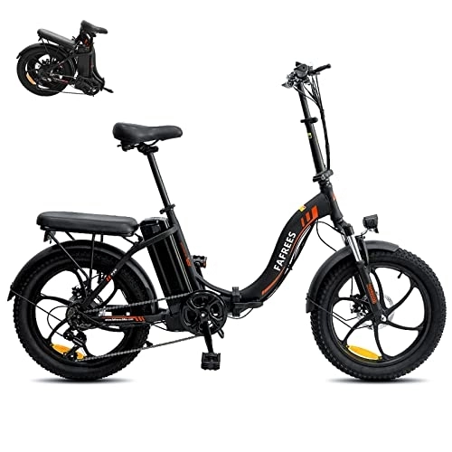 Bici elettriches : Bici elettrica pieghevole F20, batteria 36V 16Ah, pneumatici grassi 20"* 3.0, 25 km / h max, 250 W, Shimano 7 velocità - Nero