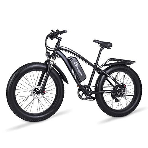 Bici elettriches : Bici Elettriche Shengmilo MX02S, Cambio Shimano a 7 Velocità, Batteria al Litio Rimovibile (Nero-26 Pollici)