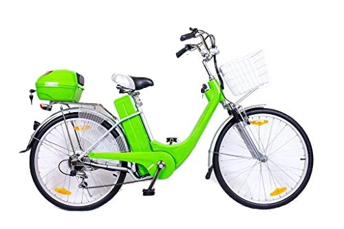 Bici elettriches : Bicicletta bici elettrica 250W motore 66cm Wheels City e-bike ibrida strada Ebike, Green