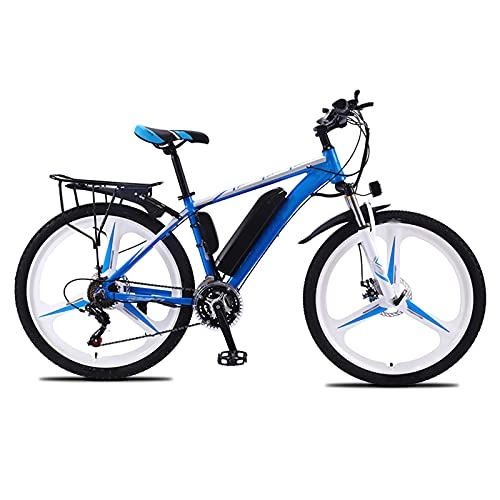 Bici elettriches : Bicicletta Elettrica, 26" Bicicletta da montagna elettrica in lega di magnesio per adulti, E-bike 27 velocità tutti i terreni, Freni a disco meccanici anteriori e posteriori, White blue, 36V 13AH