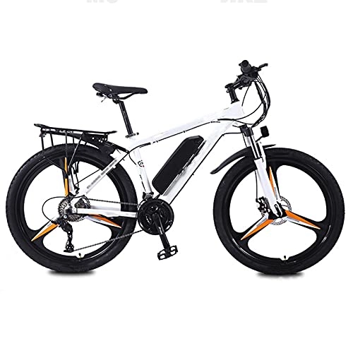 Bici elettriches : Bicicletta Elettrica, 26 " Mountain bike elettrica per tutti i terreni per adulti, E-bike professionale a velocità variabile a 27 velocità, ruota a tre coltelli in lega di magnesio, White orange, 10AH