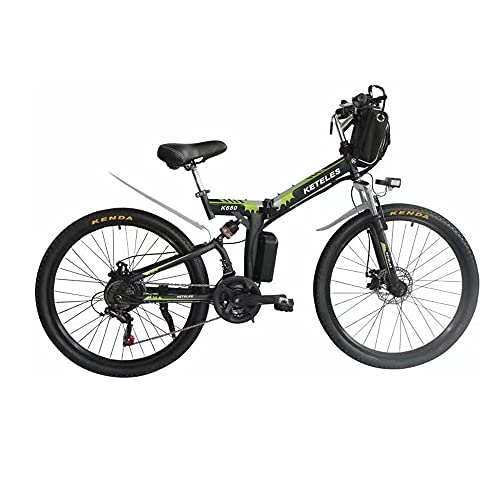 Bici elettriches : Bicicletta elettrica da 26 pollici, mountain bike ibride, telaio ammortizzante pieghevole, impermeabile IP54, regolazione assistita a 5 velocità, strumento di controllo LCD, freno a disco meccanico