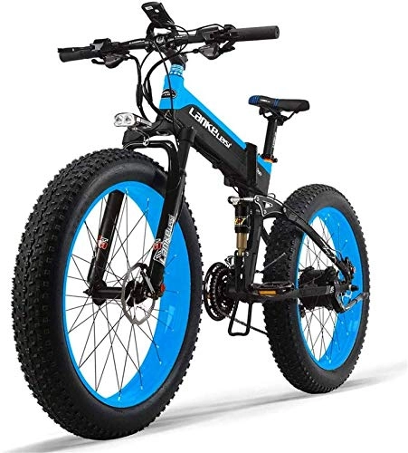Bici elettriches : Bicicletta elettrica da 48V 10AH Bicicletta elettrica da 26 '' 4.0 con pneumatici Motore da 500 W Bicicletta elettrica pieghevole da montagna da neve a 27 velocità Adulto femmina / maschio con disposi