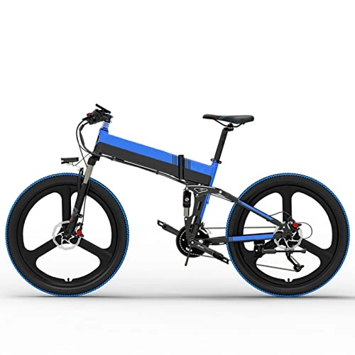 Bici elettriches : Bicicletta elettrica per Adulti Bicicletta elettrica Pieghevole 20MPH 48V 14.5Ah 400W Mountain Bike elettrica Pieghevole da 26 Pollici (Colore : 10.4AH Black Blue, Number of speeds : 27)