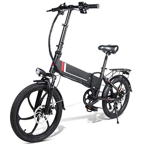 Bici elettriches : Bicicletta elettrica pieghevole, 20 pollici, 350 W, batteria smontabile 48 V 10, 4 Ah, 35 km / h, 80 km di chilometraggio, con supporto per telefono cellulare, ripiano posteriore (regolabile), 7 velocità