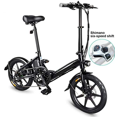 Bici elettriches : Bicicletta elettrica pieghevole 250 W, bicicletta elettrica da 25 km / h con pedale 3 modalità di guida Pneumatici da 14 pollici Batteria agli ioni di litio da 36 V / 7, 8 Ah per adulti e ragazzi, Nero