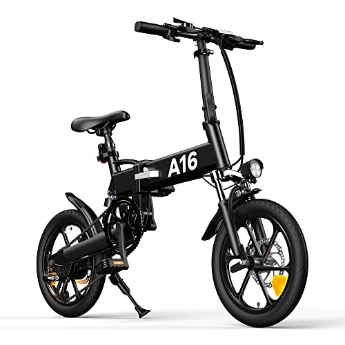 Bici elettriches : Bicicletta elettrica Pieghevole A16, con Motore da 250 W, Batteria rimovibile da 36 V / 7, 8 Ah, Cambio Shimano a 7 Marce, Velocità 25 km / h, Autonomia Chilometrica fino a 70 km (Nero, 16)